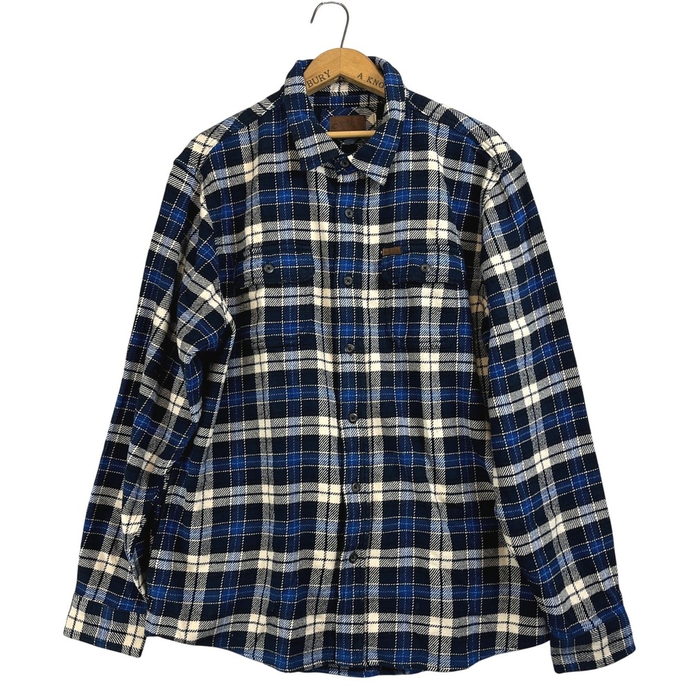 ORVIS Flannel Shirt Shacket Long Sleeve Plaid Jacket Blue‎ White Cotton Mens XL
